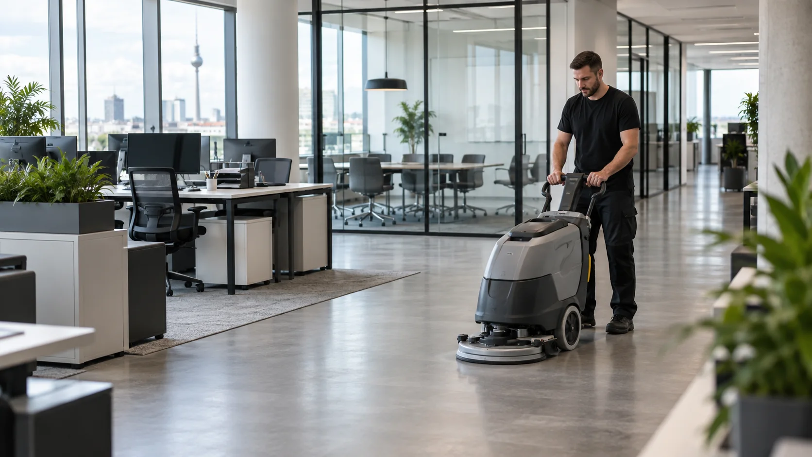 Professionelle Büro-Grundreinigung in einem Berliner Bürokomplex