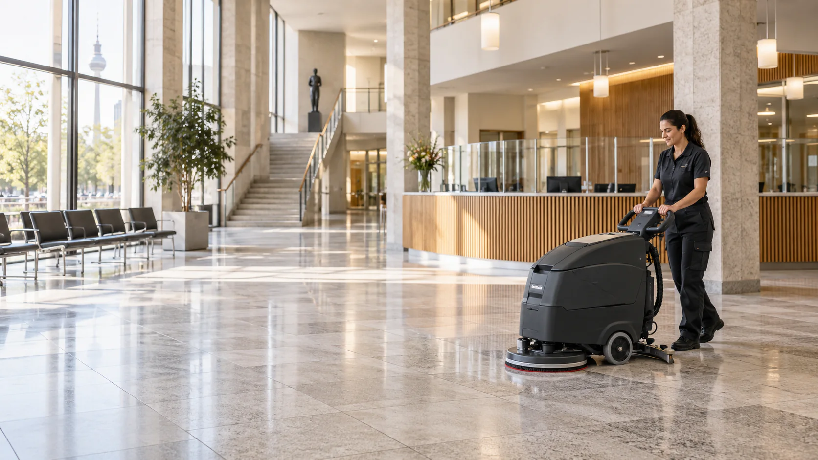 Professionelle Grundreinigung im Foyer einer öffentlichen Berliner Einrichtung