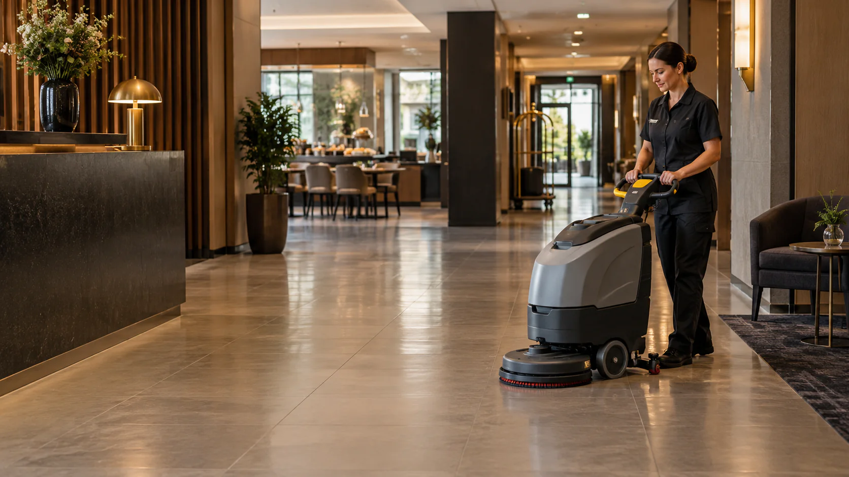 Professionelle Grundreinigung in einem Berliner Hotel außerhalb der Hauptnutzungszeit